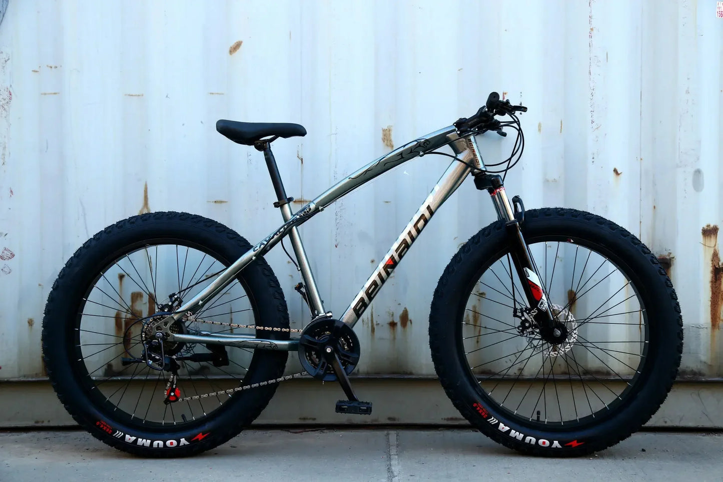 AAFor Leopard 26 Inch 7 Gear Shock Big Tyre Double Disc Brake Snowmobiles Mountain Bike Fat Tyres Beach Bicycle