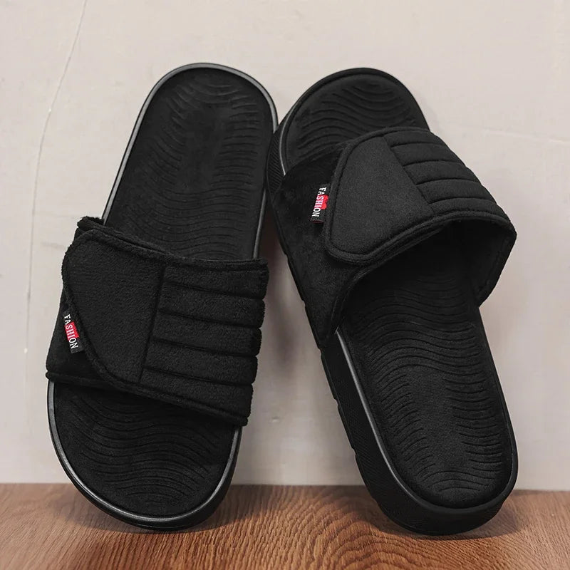 Men's Fashion Slippers Solid Color Flat Heel Retro Style Solid Color Ultra-light Soft Sole Silent Home Suede Casual Shoes