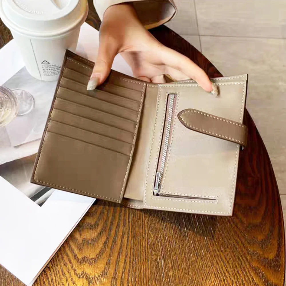 Luxury Design Genuine Leather Wallet For Woman Custom Initials Fashion Folding Passport Holder Business Card Holder Coin Purse