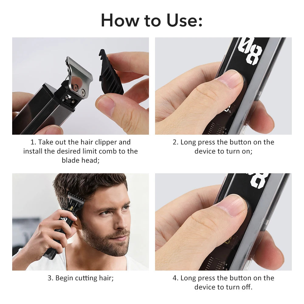 Men's Hair Clipper Cordless Hair Trimmer Beard Trimmer Rechargeable Hair Cutting Grooming Kit with LED Display Professional Barb