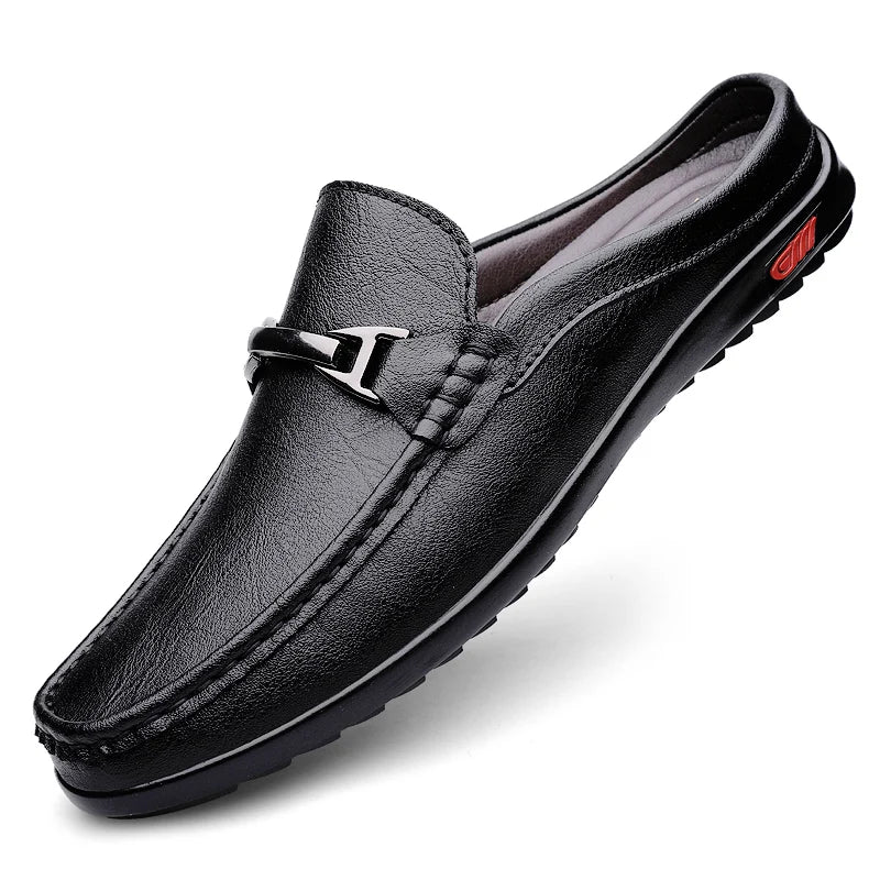 Men Casual Summer Shoes Hollow Out Men's Driving Shoes High Quality Male Business Shoes Half Slippers Genuine Leather Loafers