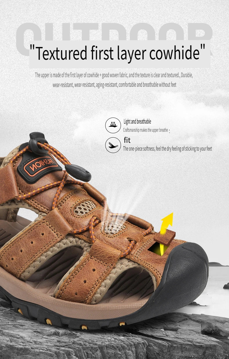 2025 Summer Men Sandals Leather Mens Casual Shoes Breathable Outdoor Sandals for Men Beach Shoes Slippers Fashion Roman Shoes