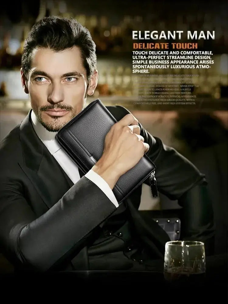 Mens Wallet Long Purse Leather Clutch Large Business Handbag Phone Card Holder Case Gift for Men Father Son Husband Boyfriend