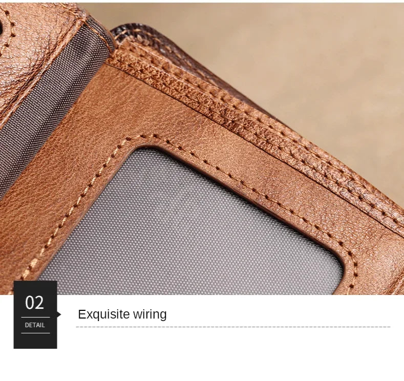 【Genuine Cow Leather / Gift Box】ManBang Luxury Men's Wallet RFID Short Trifold For Men with ID Window and Credit Card Holder