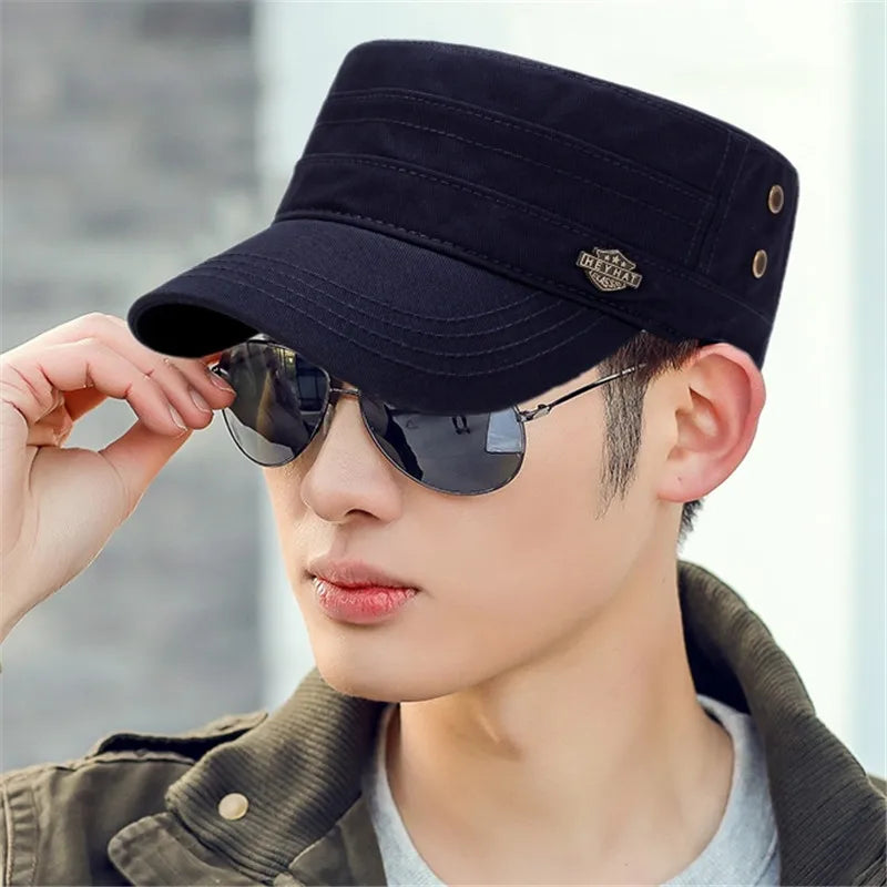 Men  Cap Summer Autumn Casual Cadet Hat Flat Top Caps Female Vintage Hats Bone Man Cap Fashion Shade Cotton Cap