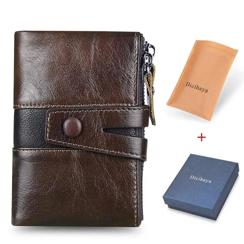 Genuine Leathe Men Wallet Luxury Desig Bifold Short Wallets Male Hasp Vintage Purse Coin Pouch Multi-functional Card Pocket