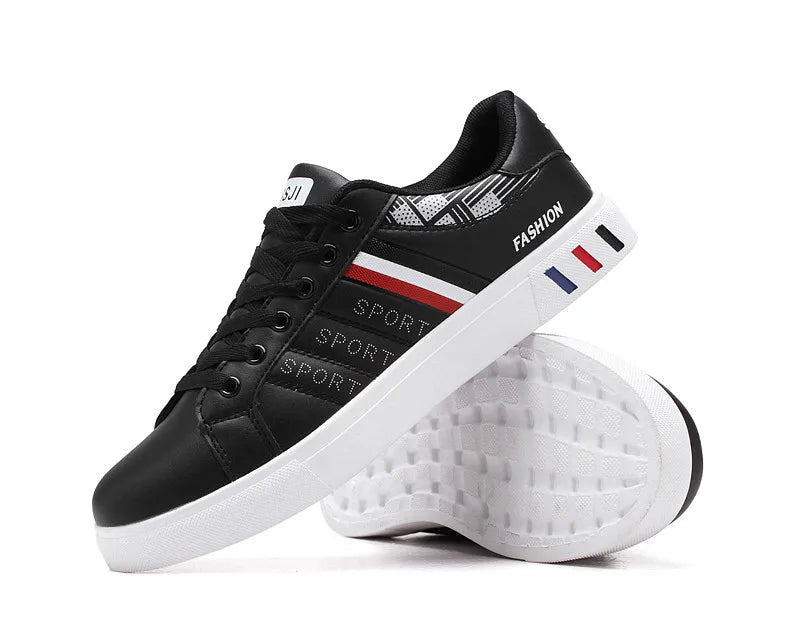 Men's Casual Sports Shoes for Men Lightweight PU Leather Sneakers  Breathable Mens Flat WhiteTennis Shoes