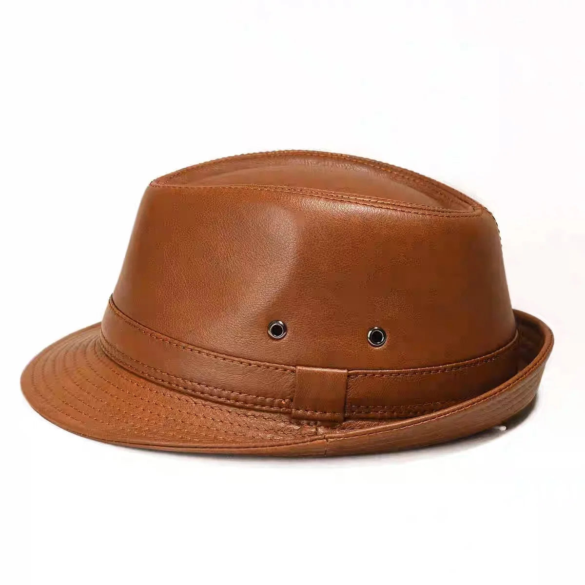 Genuine Leather Cowhide Formal Hat Gentleman Cowhide Short Brim Black/Brown Top Hat Male Shows Gentleman Air Vent Fedora