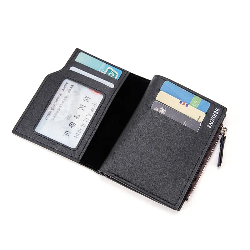 PU Leather Wallet for Men Short Casual Carteras Business Foldable Wallets Luxury Small Zipper Multi-card Slot Coin Pocket Purse