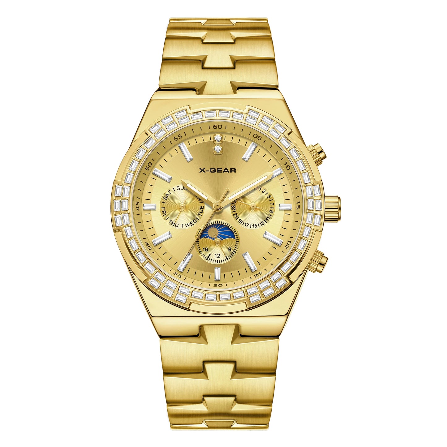 X-GEAR Men's Multifunctional Mechanical Watch with Stainless Steel Strap Calendar Feature Waterproof Night Light