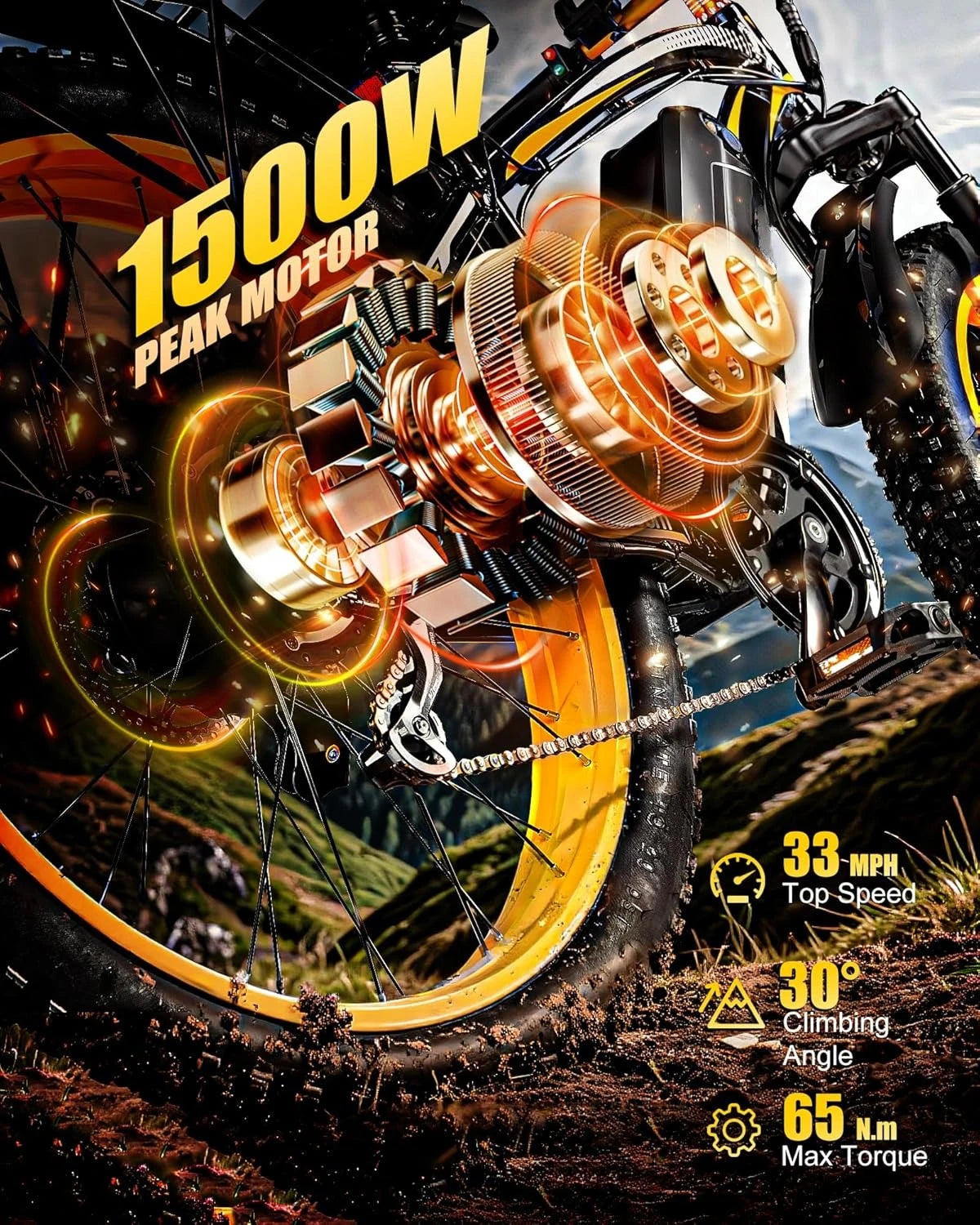 Electric Bike for Adults,1500W Peak Motor E Bikes, 26" Fat Tire Electric Bicycle, 30/33 MPH 60/70 Miles Electric, Customized