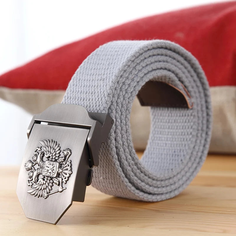 Men Canvas Belt Russia Metal Buckle Belts for Men Jeans Waistband Army Military Tactical Belts Outdoor Soldier Strap Male Black