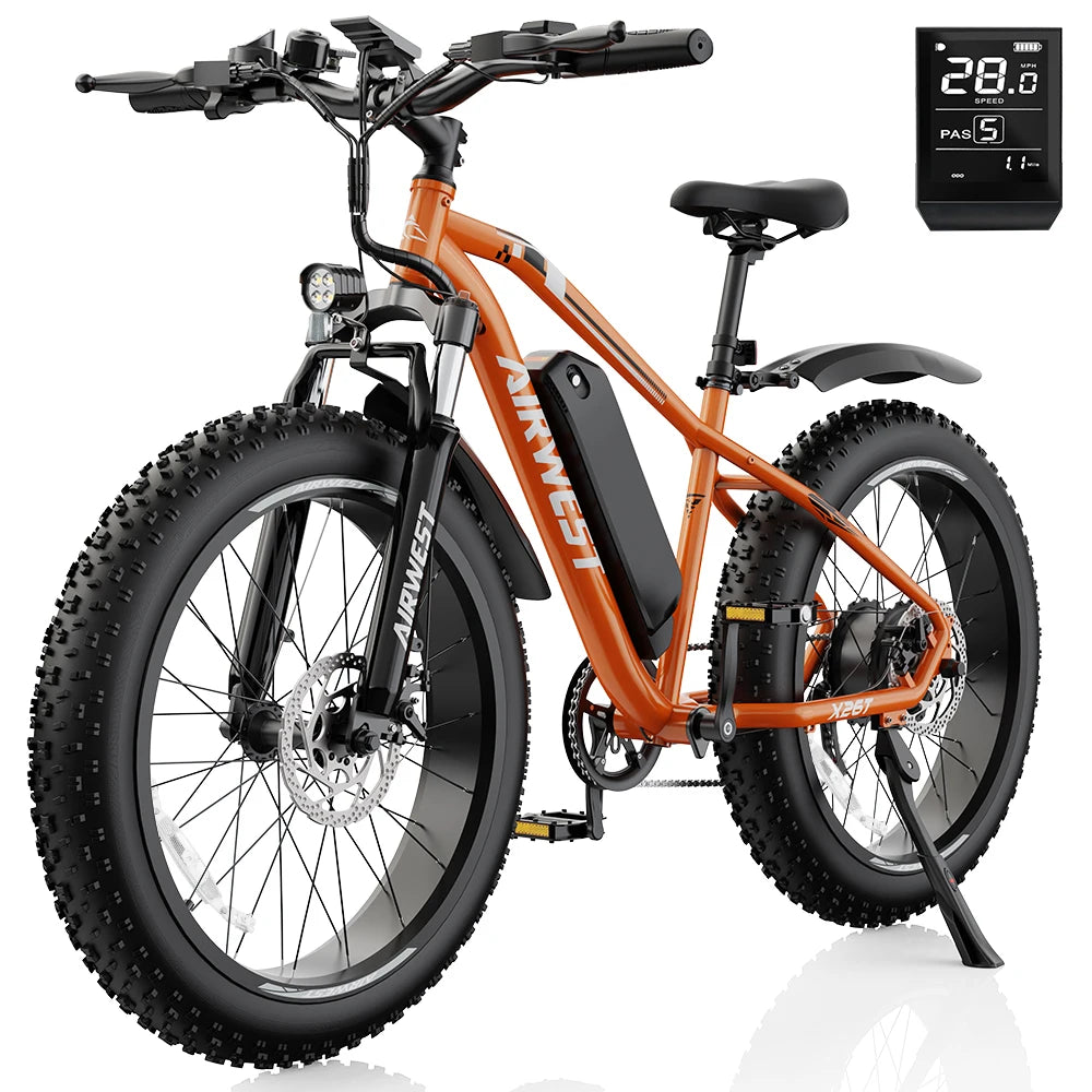 Airwest X5 Adult Electric Bike, 750W Peak Power, 48V 13Ah Battery, 20“*4 Fat Tire Ebike, 28MPH, UL 2849, 1 Year Warranty