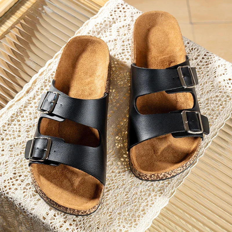 Fashion Classic Unisex Slippers For Men Comfortable Summer Cork Shoes For Men Outdoor Sandals Microfiber