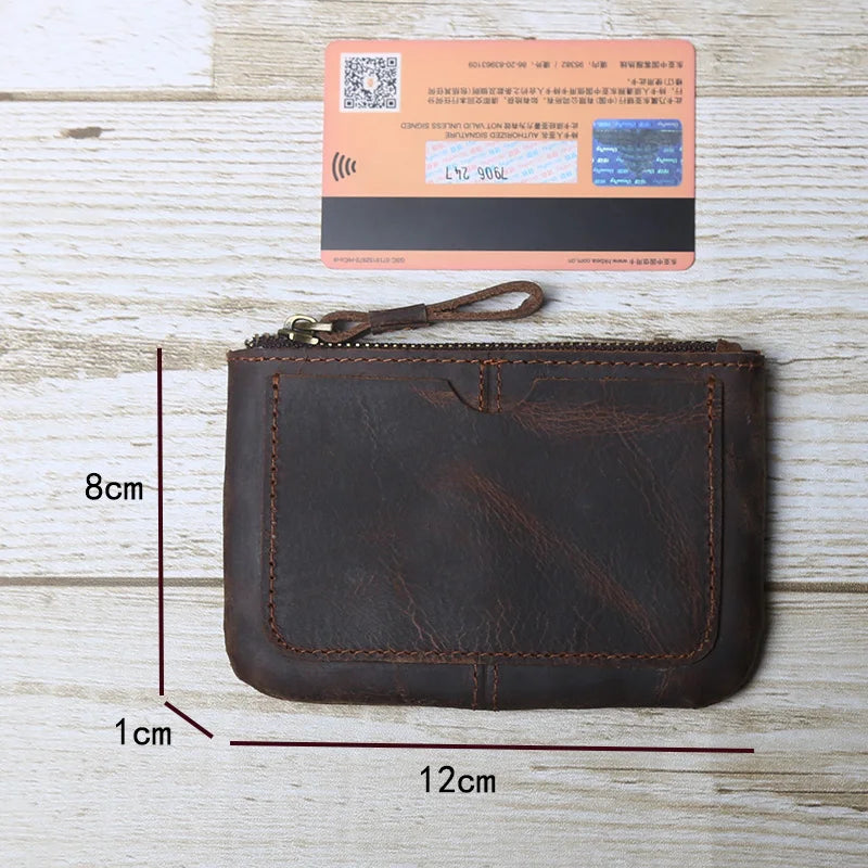 Hand-Made Leather Mini Wallet Man Retro First-Layer Cow Pickup Bag Change Purse Crazy Horse Leather Simple Driver's License Bag
