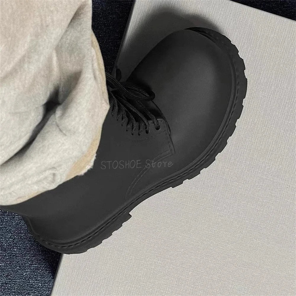 Thick Bottom Black Boots for Men New Women Derby Big Toe Lace Up Boots Chelsea Short Boots Brand Design Male Big Size 40-45