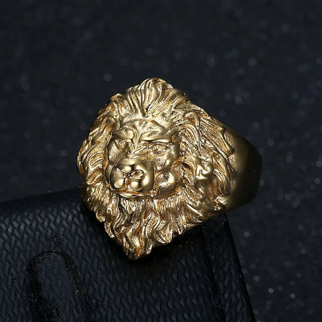 Men's Lion Head Ring 26mm Chunky Gold Color Titanium Stainless Steel Big Large Animal Rings for Man Punk Jewellery Dropshipping