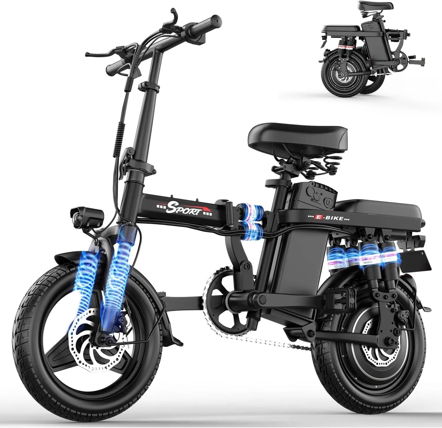 Electric Bike for Adults Teens, 800/1200W Peak Folding Ebike, 22/25MPH & 30/45 Miles Range, Dual Suspension & Dual, Customized