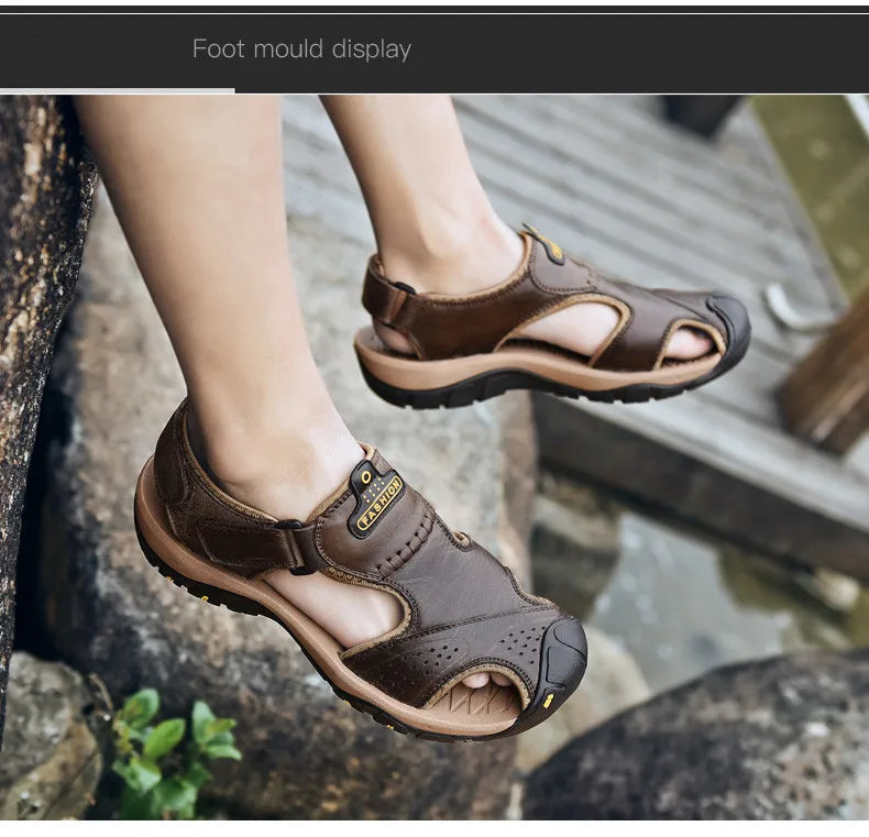 2025 Genuine Leather Men Shoes Summer New Large Size Men's Sandals Men Sandals Fashion Sandals Slippers Big Size 38-47