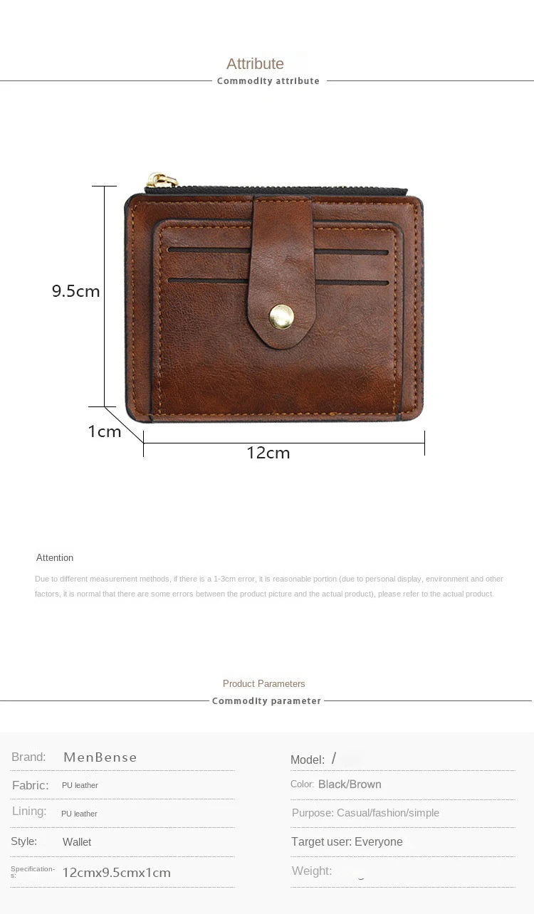 Men Fashion Credit ID Card Holder Wallet Male Slim Leather Wallet with Coin Pocket Brand Designer Brown Business Purse