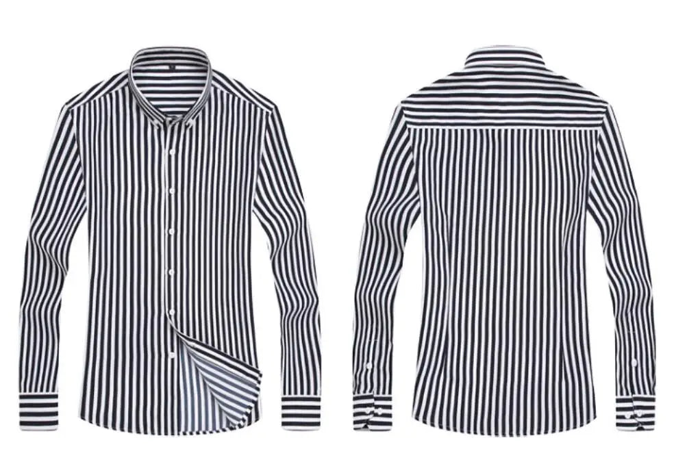 Men's Classic Striped Shirt, Single-breasted Long-sleeved Shirts Autumn New Men Top Red Blue Black Slim Version Male Chemise