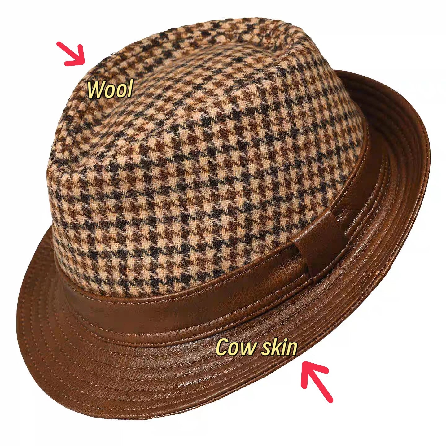 New Man High Quality Genuine Leather Cowhide Formal hat Gentleman Cow Skin Short Brim Black/Brown Top Hat Male Shows Gentleman