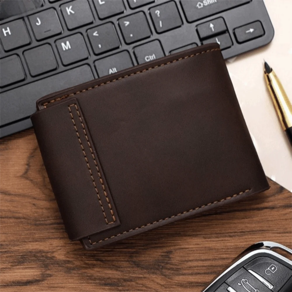 Fashion PU Leather Men's Wallet Magnetic Buckle Solid Color Short Card Bag Large Capacity Anti-Theft Business Wallet Daily Use