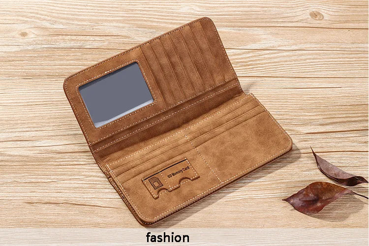 Long Men's Wallet Retro Casual Brand Wallet Korean Version Clutch Large Capacity Frosted Card Holder