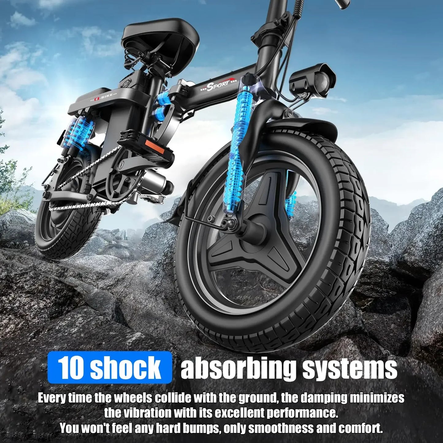 500W Folding Electric Bike, 48V 10/13/15AH Large Removable Battery E-Bike, 22+MPH, 35 Miles Max Range, 14" Fat Tire, Customized