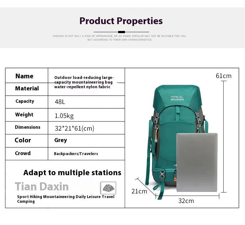 48L Camping Backpack Travel Bag For Men Large Capacity Outdoor Sport Trekking Hiking Mountaineering Shoulder Bag with Rain cover
