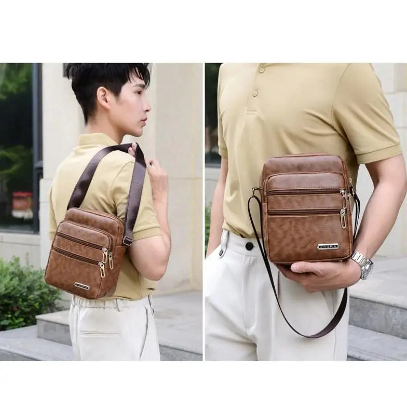 Men's PU Leather Crossbody Shoulder Bags High quality Tote Fashion Business Man Messenger Bag  Leather Bags fanny pack