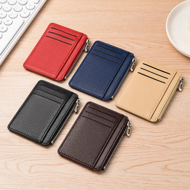 Slim Leather Wallet for Men Multi Slot Card Holder with Coin Pocket Black Brown Business Purse