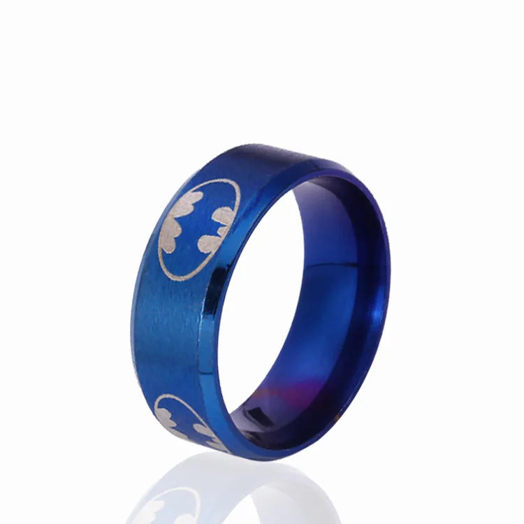 8mm Fashion Laser Logo Bat Rings Stainless Steel For Men Anti Stress Lucky Jewelry Gift Wholesale