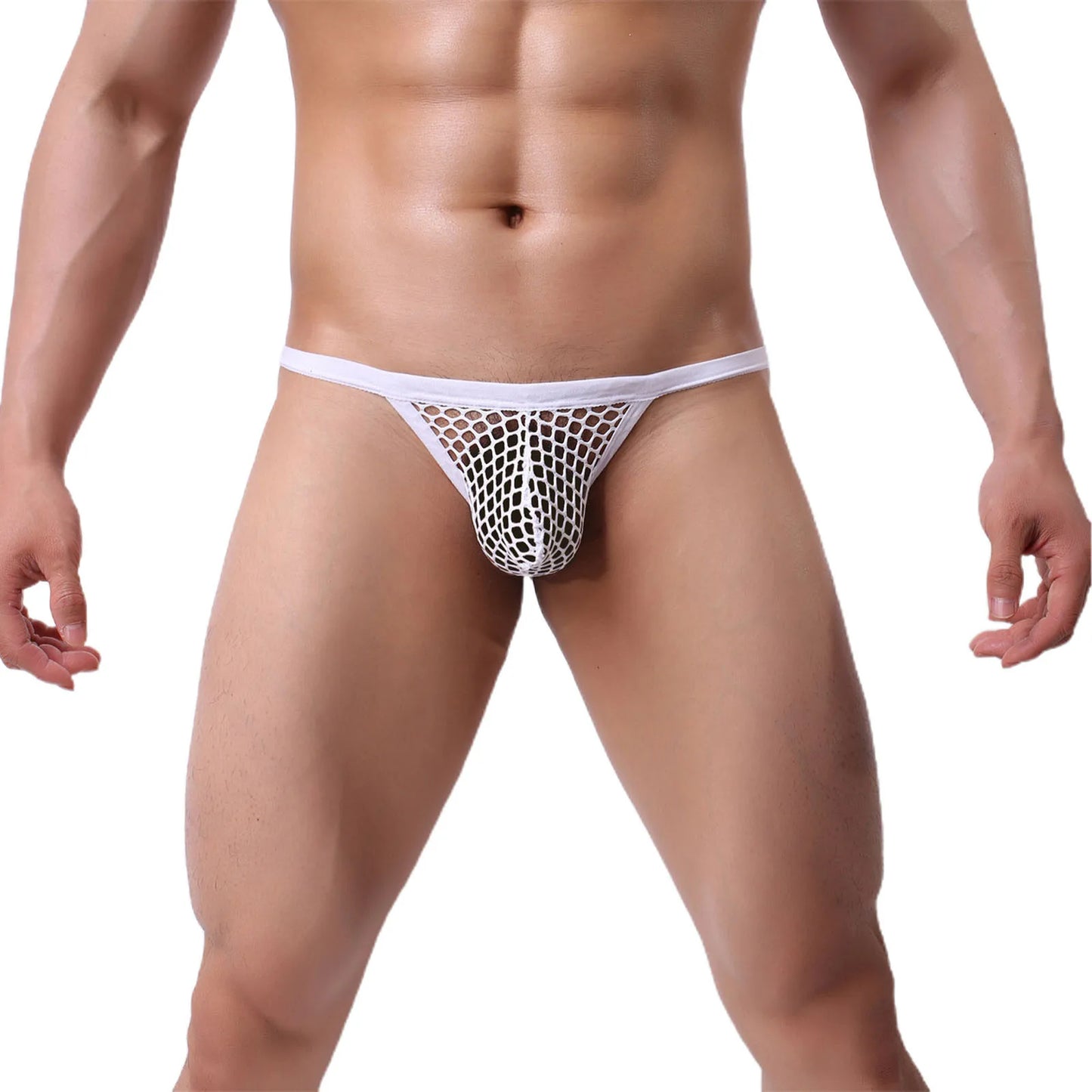 Men's Underwear Sexy Thong Pouch Plaid Mesh Hollow Comfortable Men's Underwear Summer Breathable Underpants U Convex Lingerie