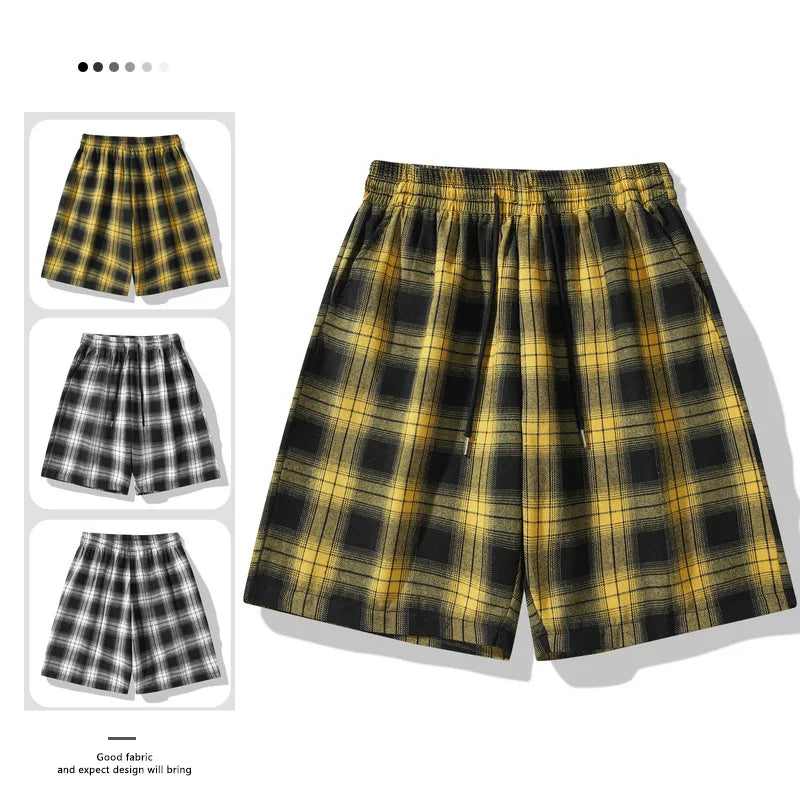 2025 Men's Shorts Checkered Printed Home Casual Pants Breathable Summer Street Wear Combination with Flat Corner Design