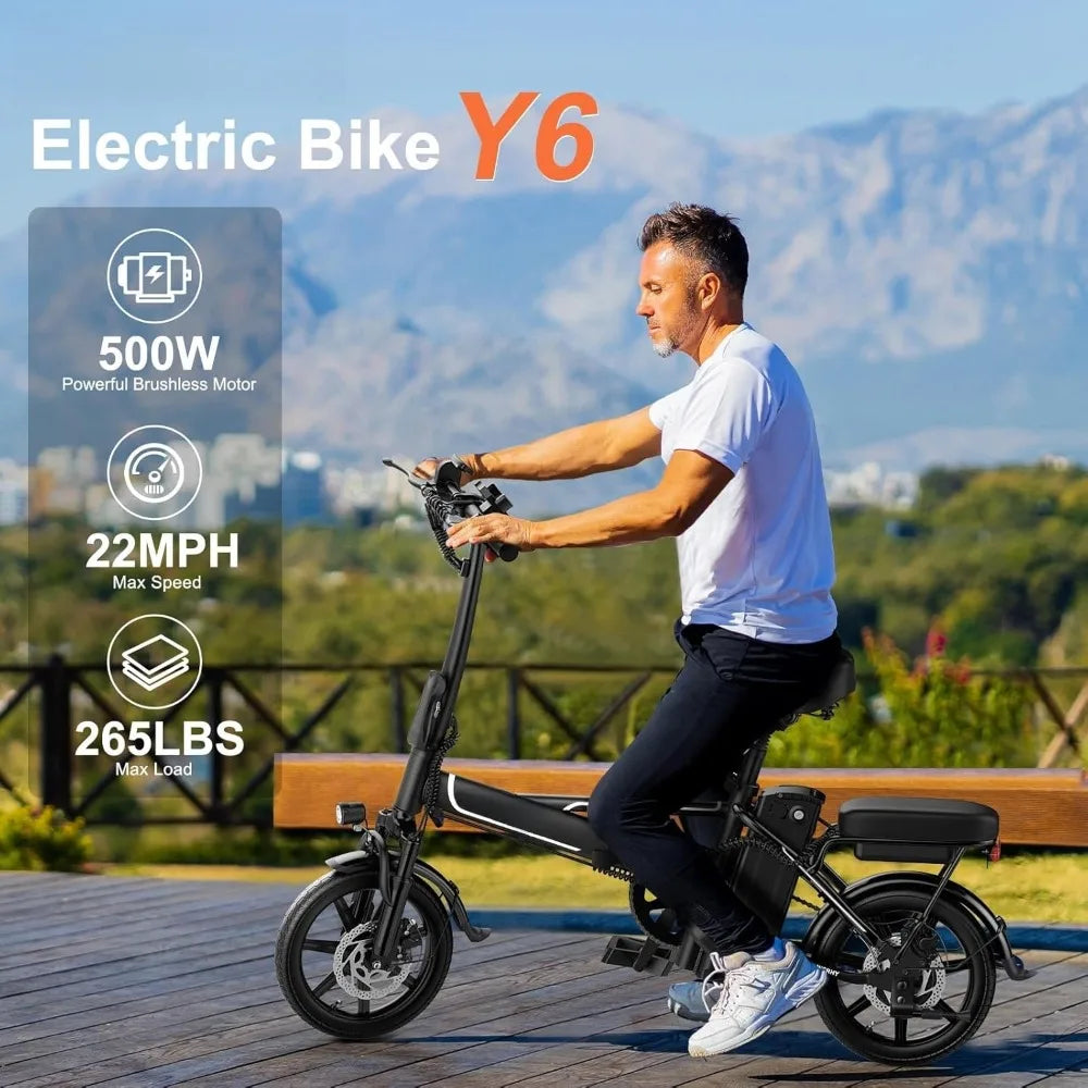 500W 22MPH Folding Electric Bike 14in 30-50Mi Range Pedal Assist Mini Ebike Custom
