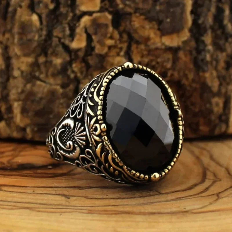New Copper Material Open Adjustable Ring Amber Gemstone Personality High Jewelry Fashion Luxury Business Men's High-end Ring