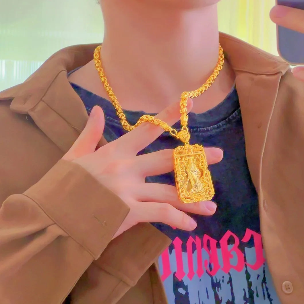 Goldpure 9999 24K real gold jewelry men's necklace Guanyin necklace Guanyin necklace pendant domineering luxurygift