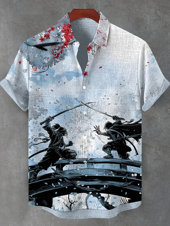 Japanese Style Samurai Cat 3d Print Hawaiian Shirt Men Women Fashion Short Sleeve single-breasted Casual Beach Shirts Men blouse