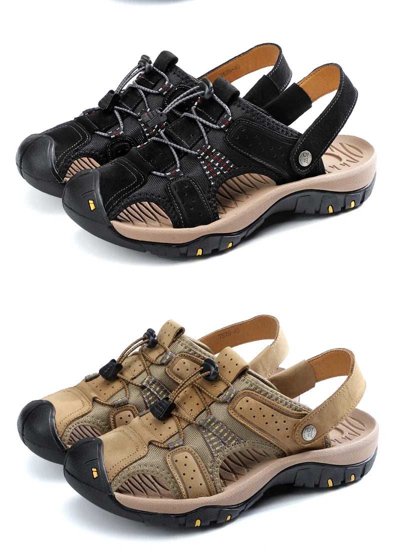 Genuine Leather Men Shoes 2023 Summer New Men's Beach Sandals Classic Men Outdoor Casual Sandals Slippers Plus Size 38-47