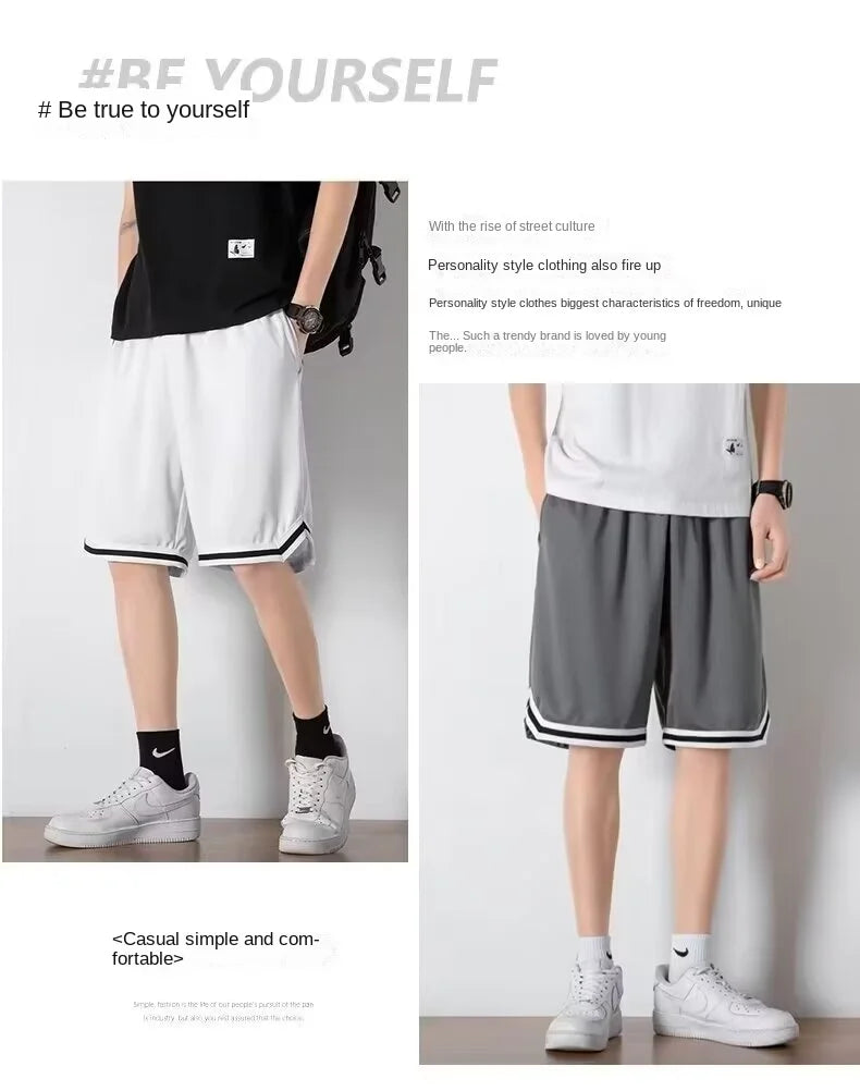 Basketball shorts for men's summer sports training in 2024, casual loose and breathable pants, American five point shorts