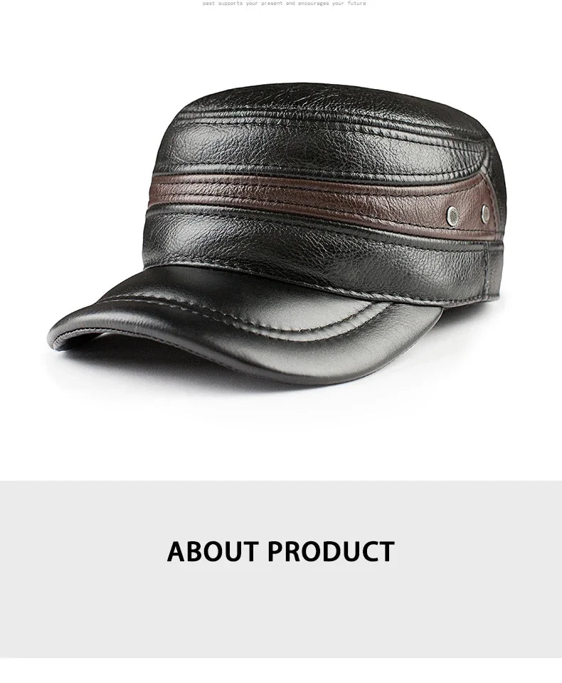 Adjustable Size Leather Baseball Cap Men's Winter Hat New Thicker Warm Cowhide Simple Fashion Male Bone Snapback Dad's Hats