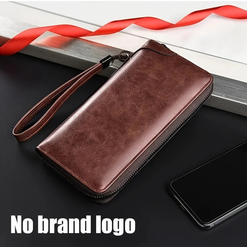 Men's Long Zipper Wallet High Quality Pu Leather Wallet For Men RFID Blocking Business Clutch Bag Credit Card Holder Purse Man