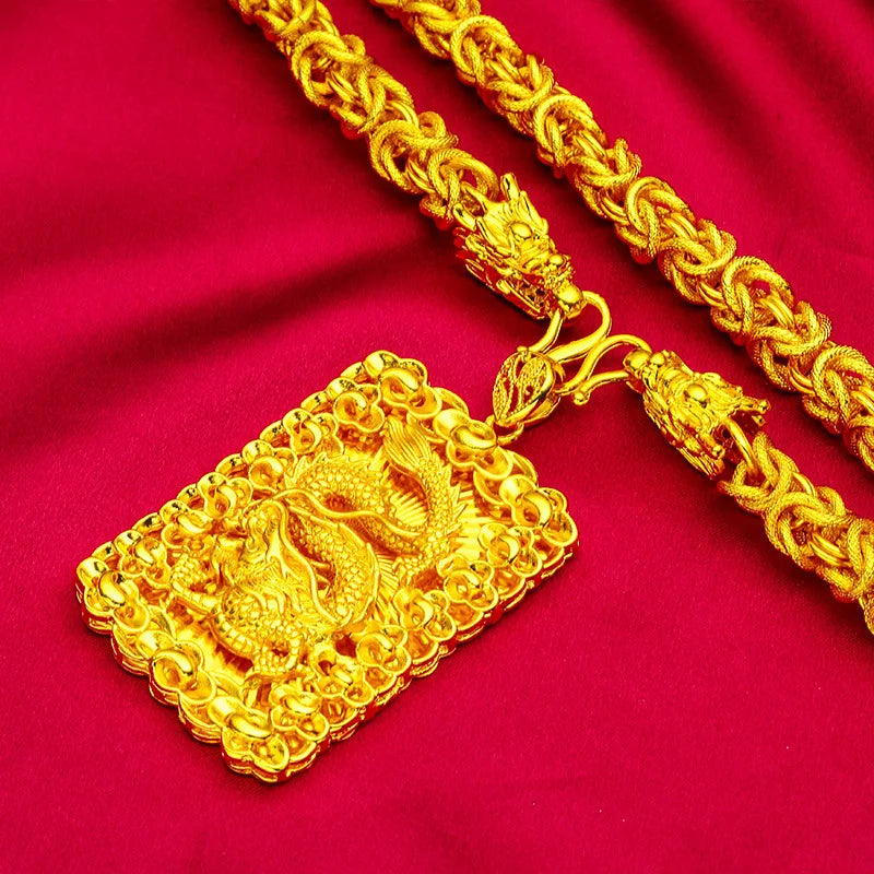 EternaGold  Bold Dragon Pendant Men 24K Gold AU999 - Sharp 3D dragon carving, 24K/AU999 pure gold, heroic bold aura for men