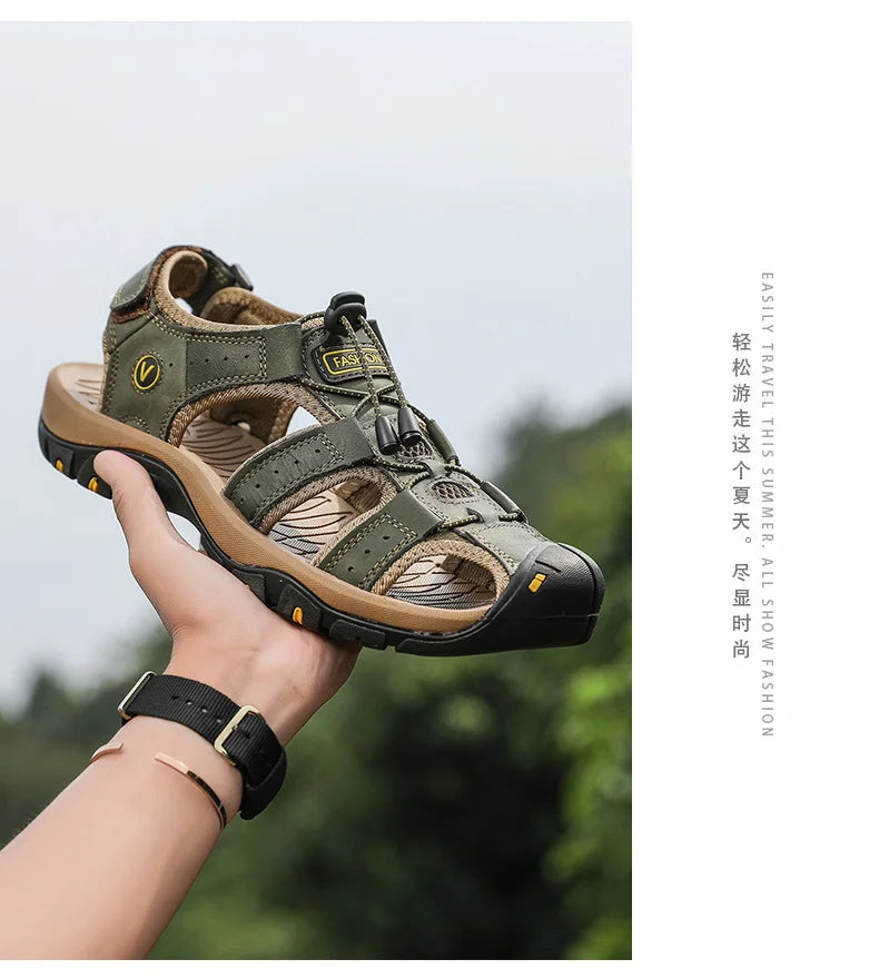 Summer Men Sandals Genuine Leather Mens Casual Shoes Outdoor Men Leather Sandals for Men Beach Shoes Roman Shoes Plus Size 38-48