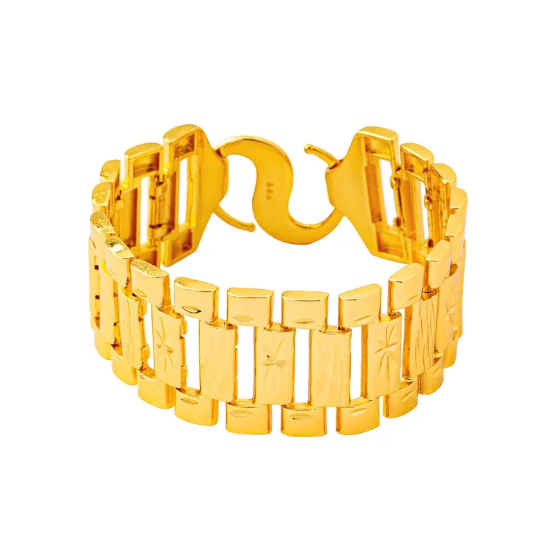 Luxury 24K 9999 Pure Gold real gold Rice Wide Bracelet Men's Tank Bracelet