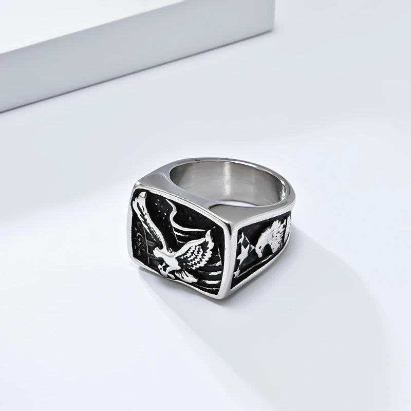 Eagle Rings Stainless Steel Art Retro Men Fashion Ring Jewelry