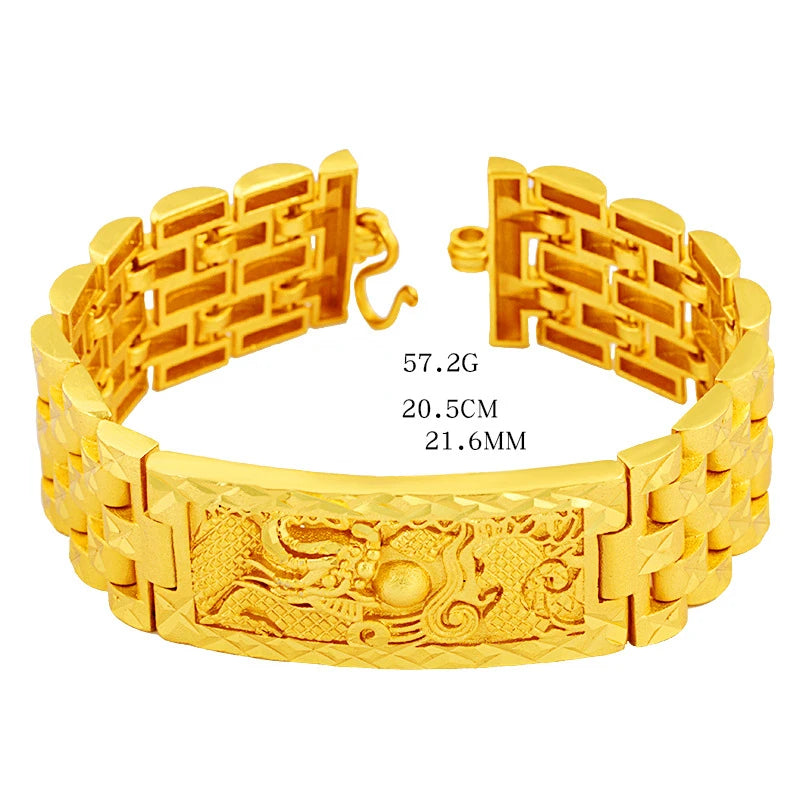 Fashion 14K Gold Bracelet for Men Father Bro Fine Jewelry Luxury Dragon Card Watch Chain Bracelet Not Fade Fine Jewelry Gifts