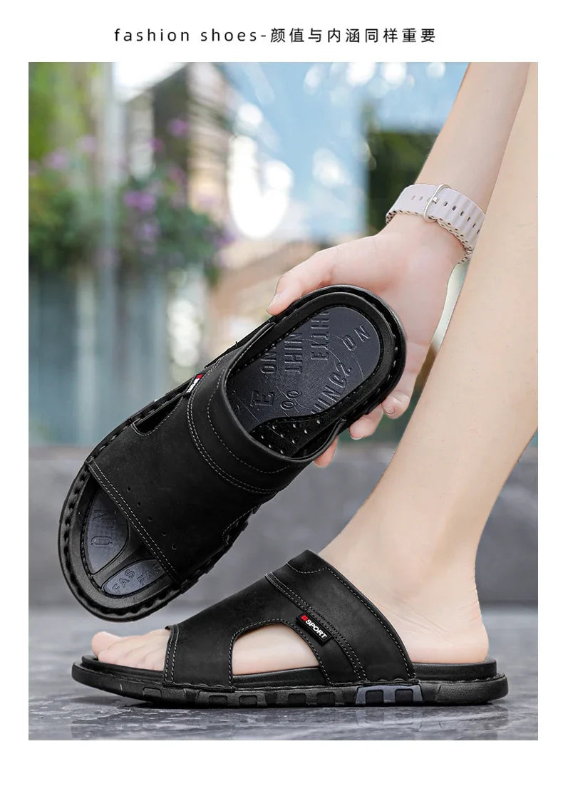 2025 Mens Slippers Summer Casual Shoes Beach Sandals Outdoor Slides Walking Comfort Leather Luxury Designer Fashion Lightweight