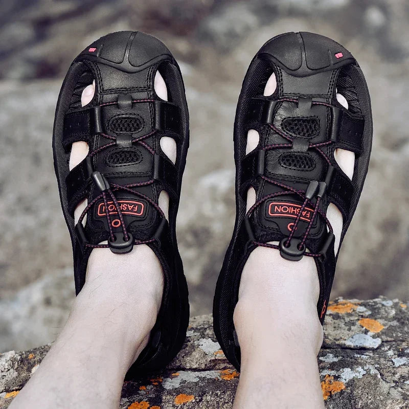 2025 Genuine Leather Men Shoes Summer New Large Size Men's Sandals Men Sandals Fashion Sandals Slippers Big Size 38-47